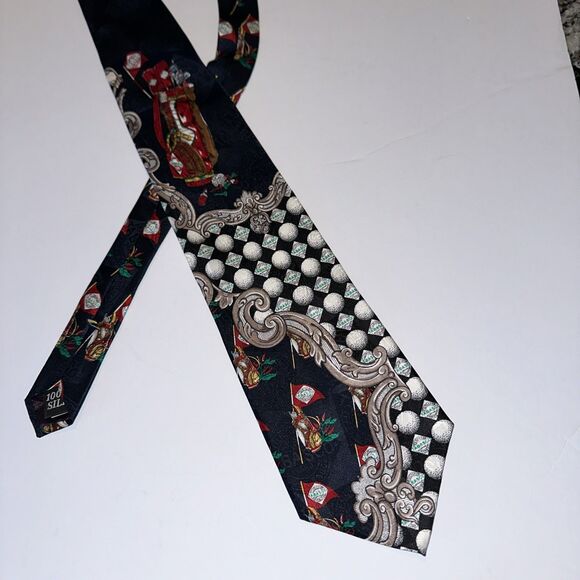 Golfing Christmas Tie (57”x4”) Tabasco Brand. 100% Silk. Made In USA. - Picture 1 of 10